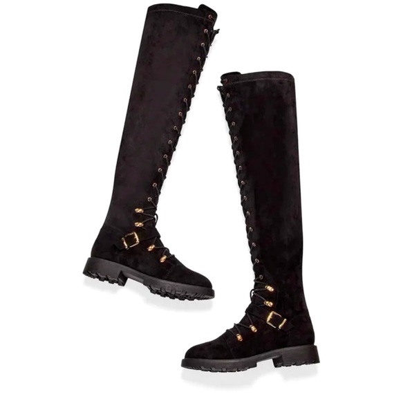 PHYLLIDA JUST FAB WOMEN BLACK LACE UP OVER KNEE HIGH BOOTS IN SIZE 9.5 - Picture 1 of 9